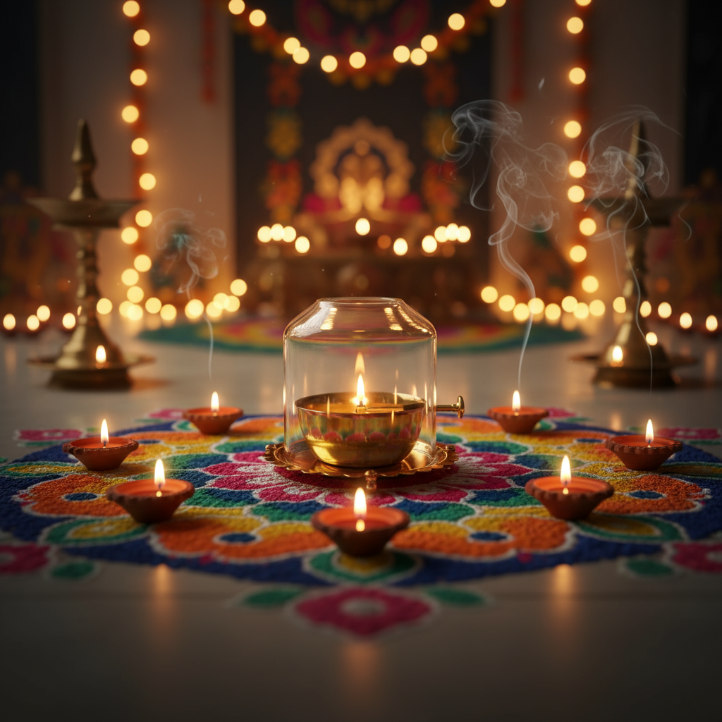 Golden Brass Akhand Diya –  For Puja & Festive Decor