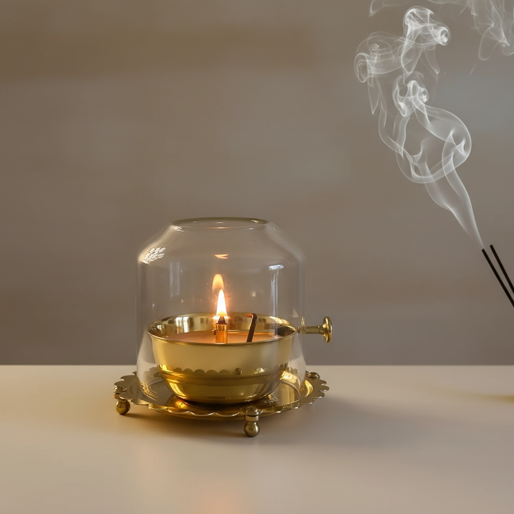 Golden Brass Akhand Diya –  For Puja & Festive Decor